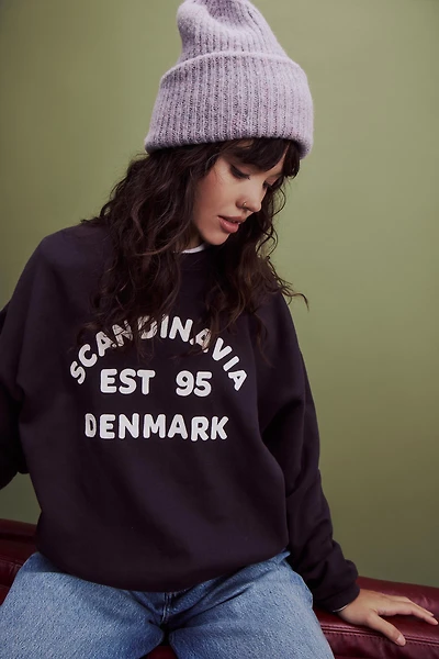 Ardene Graphic Crew Neck Sweatshirt in Dark Purple | Size | Polyester/Cotton | Fleece-Lined