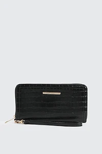Ardene Croc Embossed Accordion Wallet in Black | 100% Recycled Polyester/Faux Leather | Eco-Conscious
