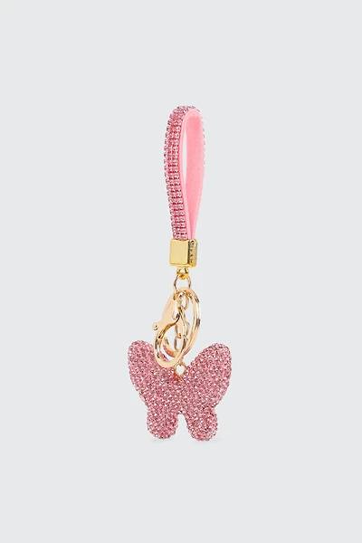 Ardene Rhinestone Butterfly Keychain in Light Pink