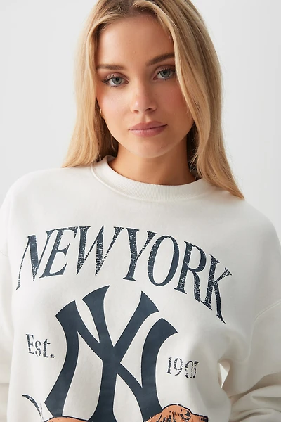 Ardene New York Yankees Sweatshirt in White | Size | Polyester/Cotton | Fleece-Lined