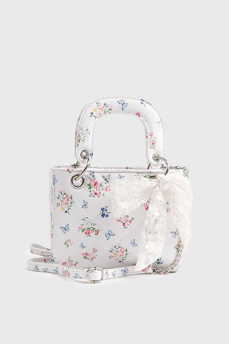 Ardene Handbag with Bow Detail in White | Faux Leather/Polyester | Eco-Conscious