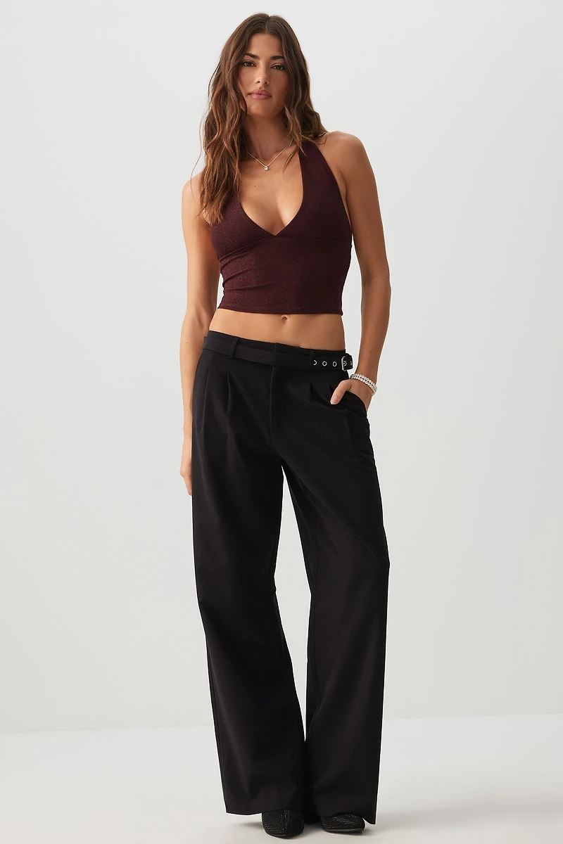 Pantalon habillé ceinturé à jambe large