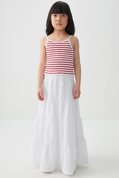 Ardene Kids Tiered Maxi Skirt in White | Size Medium | Polyester/Spandex