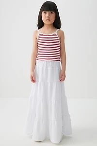 Ardene Kids Tiered Maxi Skirt in White | Size Medium | Polyester/Spandex