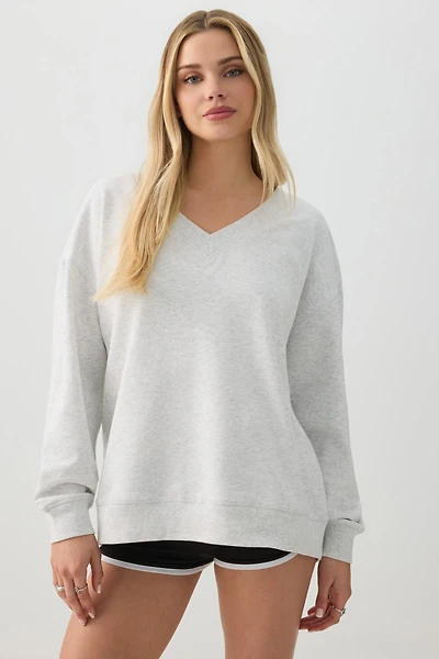 Ardene French Terry Oversized V-Neck Sweatshirt in Light | Size | Polyester/Cotton