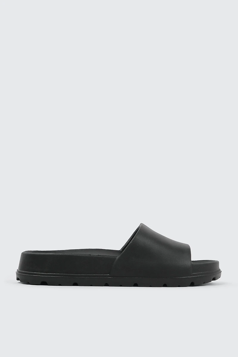 Ardene Chunky Sole Slides in Black | Size