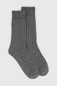Ardene Man Rib Boot Socks For Men in Dark Grey | Polyester/Elastane