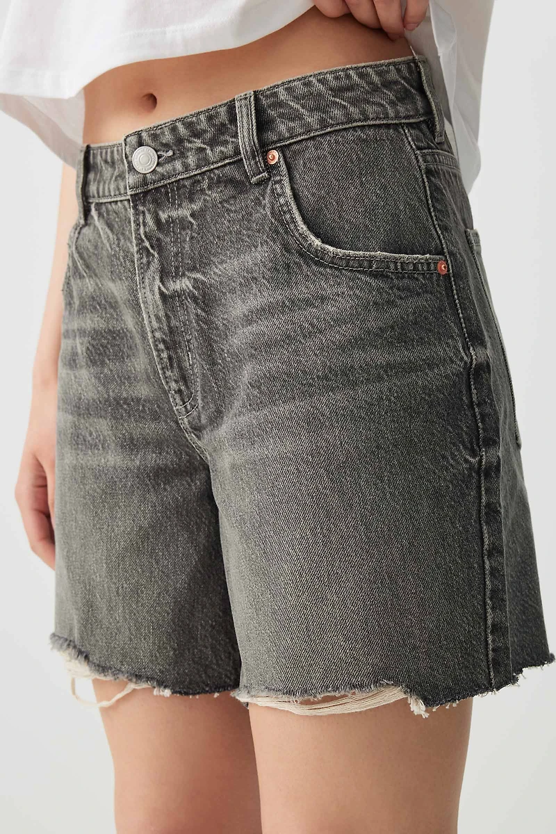 Bermuda en denim à taille mi-haute coupe détendue