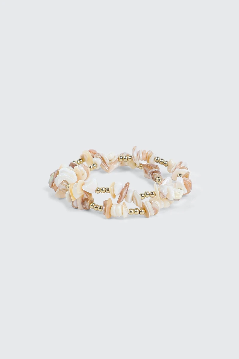 Ardene 2-Pack Semi-Precious Stone Bracelets in Beige
