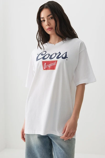 Ardene Coors Oversized T-Shirt in White | Size XL | 100% Cotton