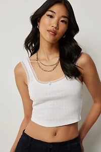 Camisole pointelle à bordure en dentelle