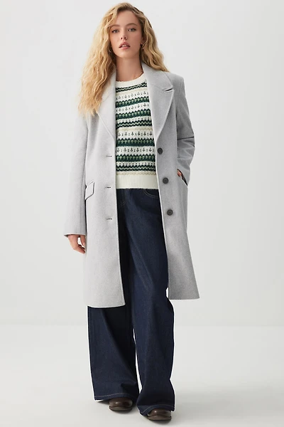 Ardene Three-Button Brushed Felt Coat in Light Grey | Size | Polyester