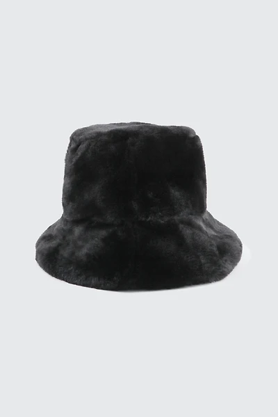 Ardene Faux Fur Bucket Hat in Black | Polyester