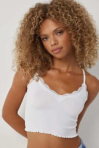 Camisole côtelée sans coutures bordée de dentelle