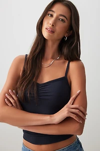 Ardene Basic Ribbed Tank Top with Shirring in Dark Blue | Size | Polyester/Spandex | Eco-Conscious