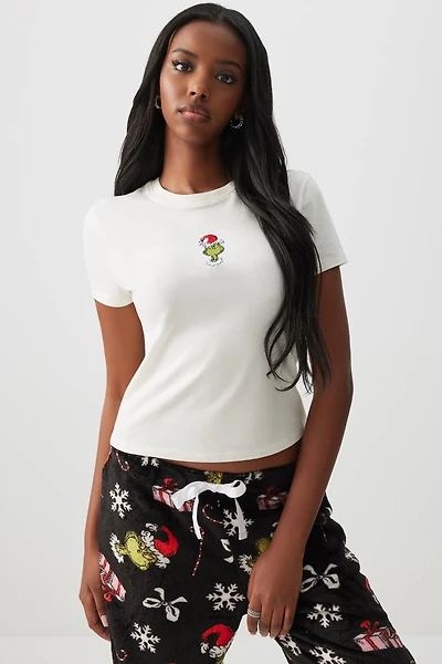 Ardene The Grinch PJ Baby T-Shirt in White | Size | Cotton/Elastane