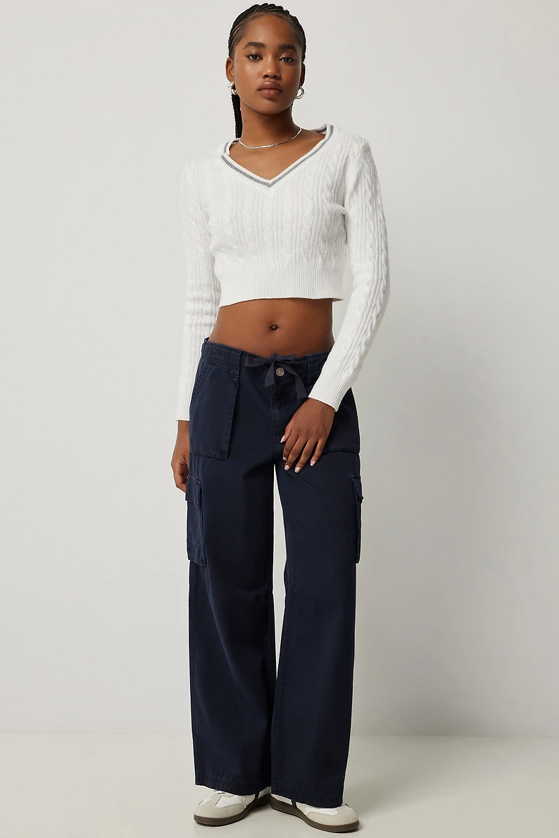 Chandail court en tricot torsadé