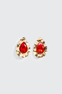Ardene Red Stone Teardrop Earrings in Gold | Stainless Steel