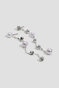 Ardene Gemstone & Pearl Drop Earrings in Silver | Stainless Steel