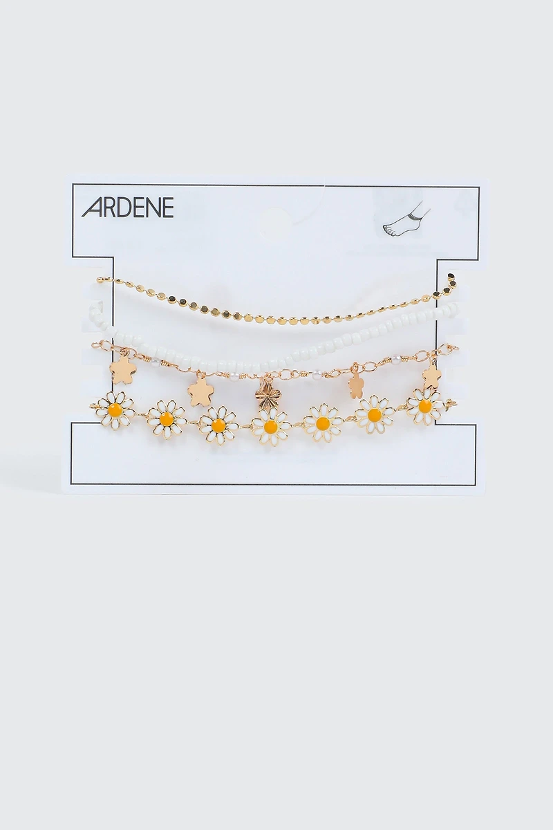 Lot de 4 bracelets de cheville à marguerites
