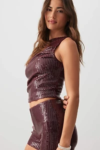 Ardene Sequin Tank Top in Burgundy | Size | Polyester