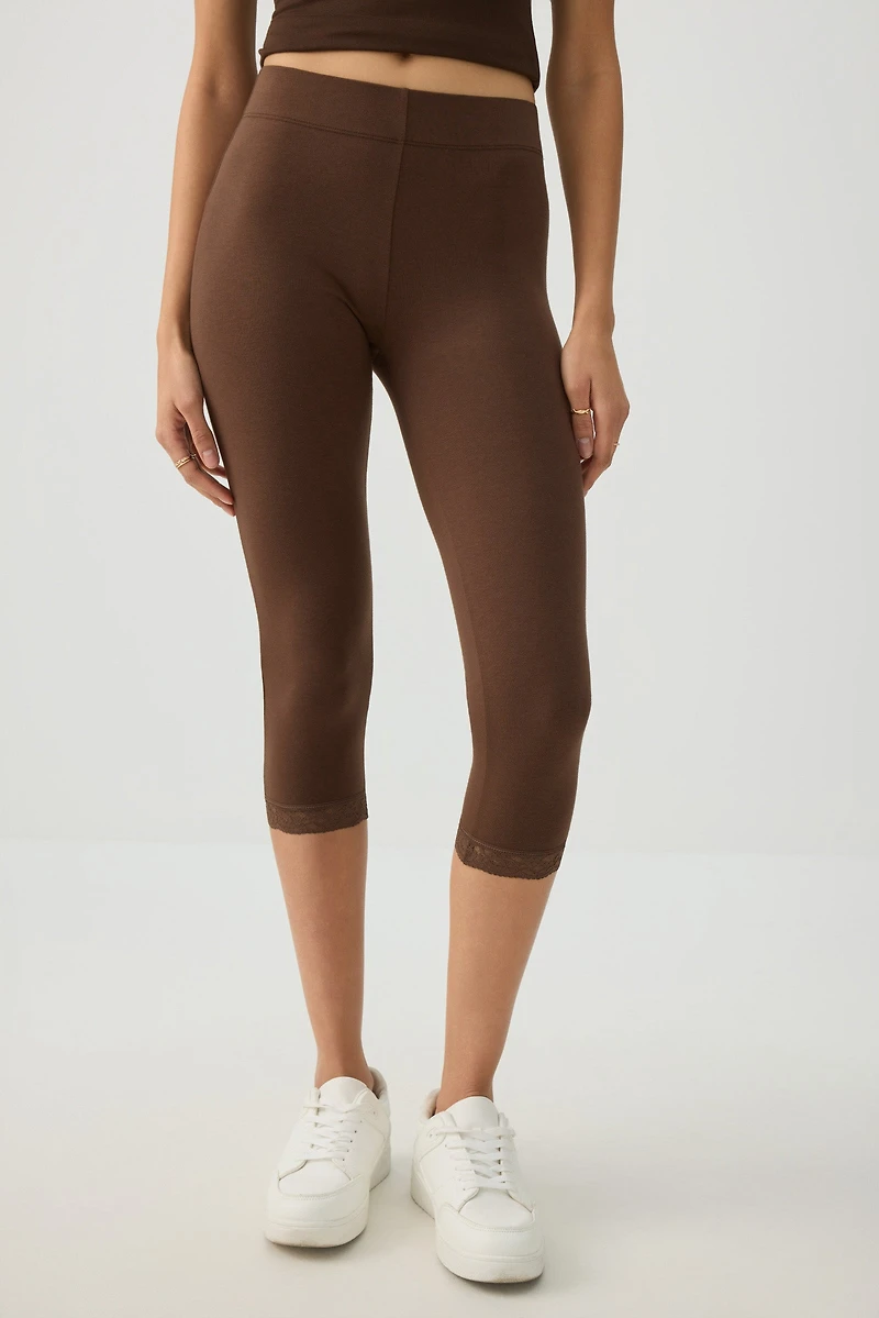 Legging 3/4 à bordure en dentelle