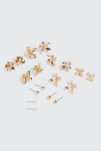 Ardene 9-Pack Floral Earrings in Gold | Stainless Steel