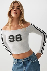 Ardene Off Shoulder Long Sleeve Top in Light Grey | Size | Elastane/Viscose