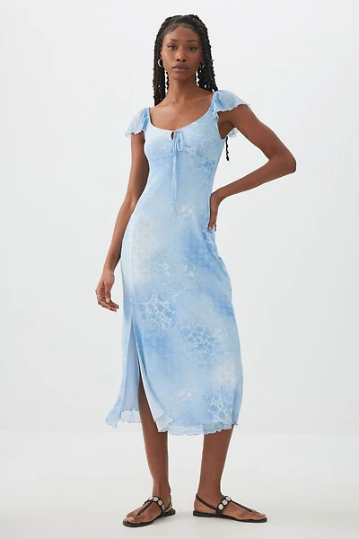 Ardene Mesh Midi Dress with Slit in Light Blue | Size | Polyester/Spandex