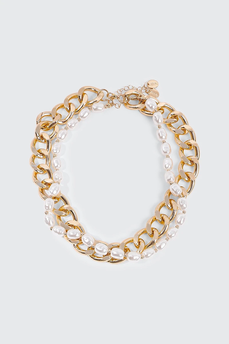 Ardene 2-Pack Curb Chain & Pearl Necklaces in Gold