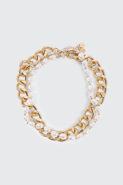 Ardene 2-Pack Curb Chain & Pearl Necklaces in Gold