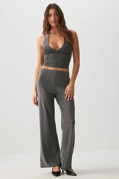 Ardene Shiny Wide Leg Pants in Dark Grey | Size | Polyester/Elastane