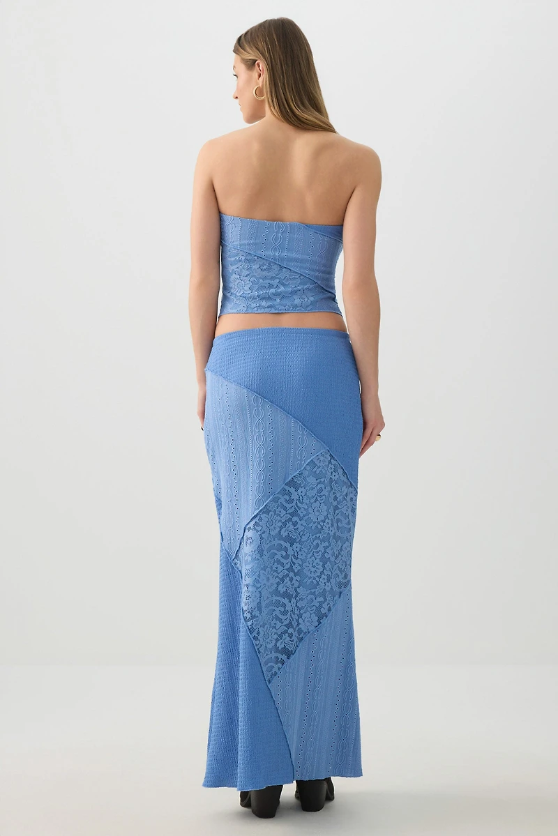 Jupe maxi en tricot et dentelle patchwork