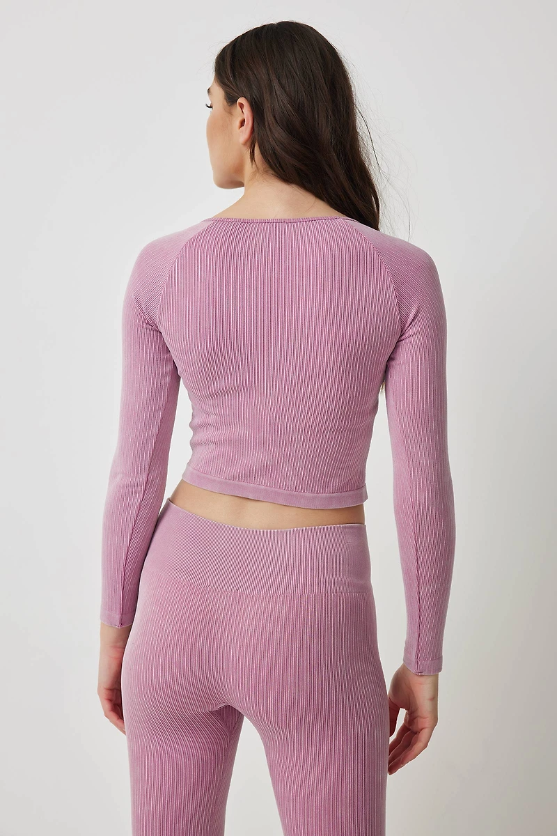 T-shirt à manches longues côtelé sans coutures