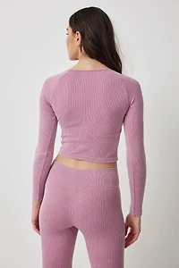 T-shirt à manches longues côtelé sans coutures