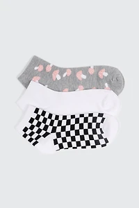 Ardene 3-Pack Checker & Mushroom Demi Crew Socks | Polyester/Spandex