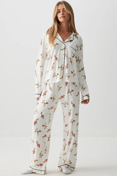 Ardene Cindy Lou Super Soft PJ Set in Off-White | Size | Polyester/Elastane