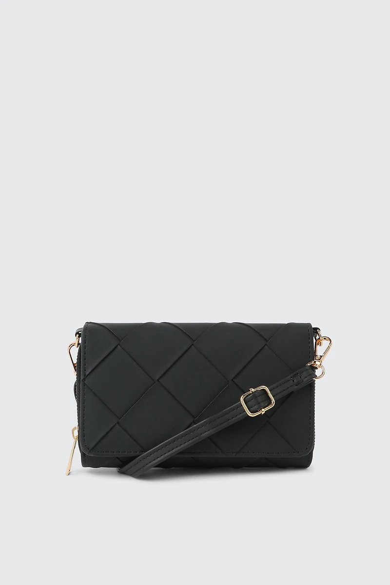 Ardene Weaved Wallet in Black | 100% Recycled Polyester/Faux Leather | Eco-Conscious