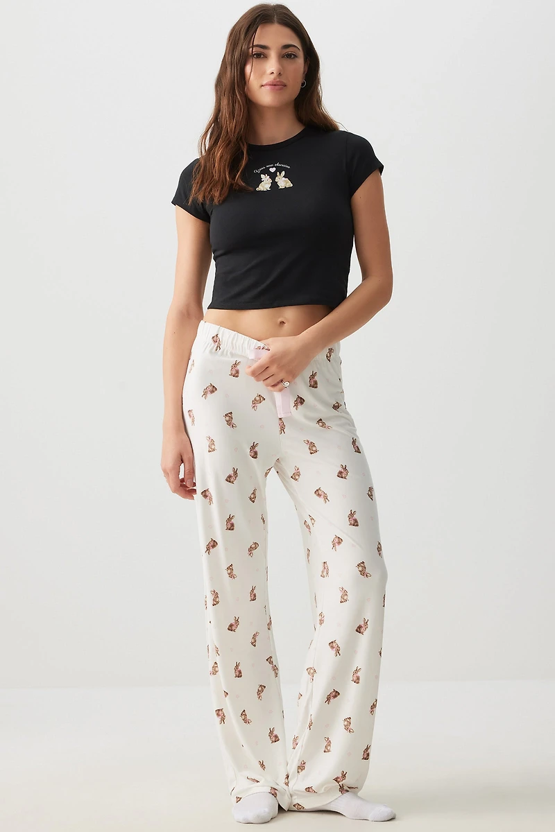 Ardene Super Soft Flare PJ Pants in White | Size | Polyester/Spandex | Eco-Conscious
