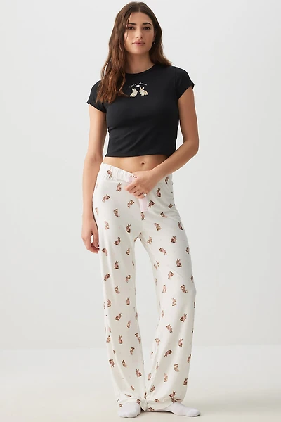 Ardene Super Soft Flare PJ Pants in White | Size | Polyester/Spandex | Eco-Conscious
