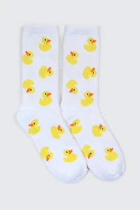 Ardene Yellow Duck Print Cozy Socks | Polyester/Spandex