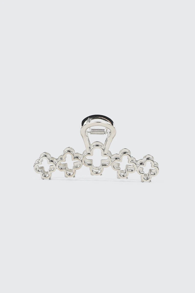 Ardene Clover Hair Claw in Silver