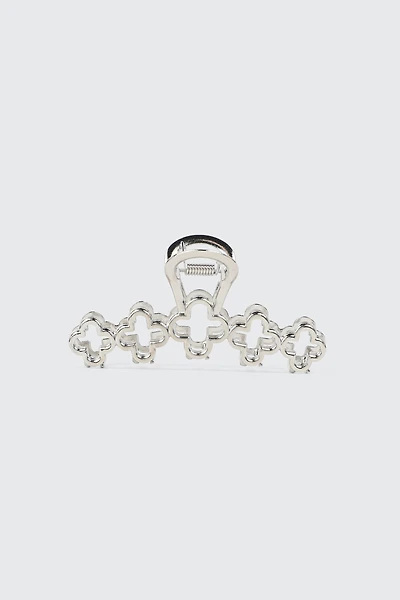 Ardene Clover Hair Claw in Silver