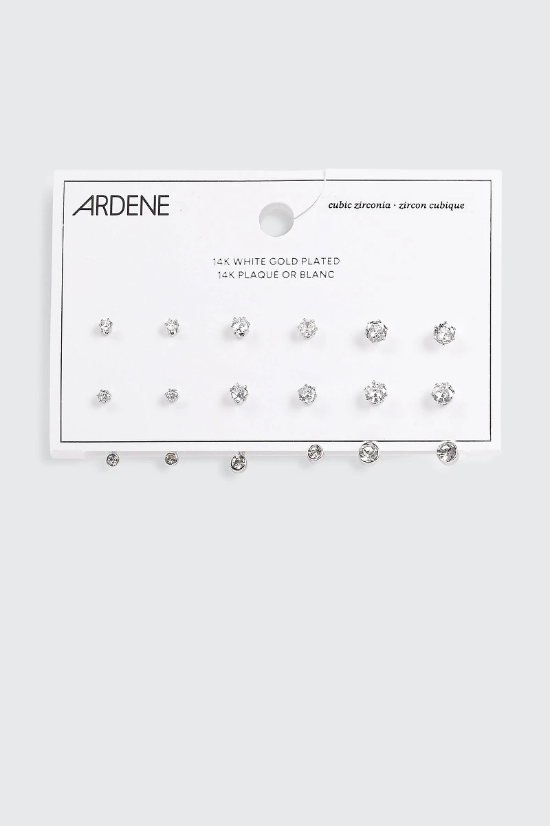 6 paires de boucles plaquées or blanc 14K