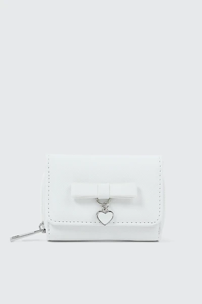 Ardene Kids Folded Wallet with Heart Charm Detail in White | Faux Leather/Nylon