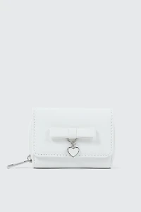 Ardene Kids Folded Wallet with Heart Charm Detail in White | Faux Leather/Nylon