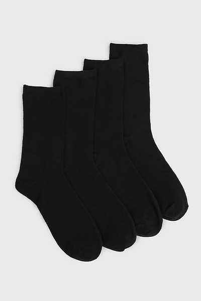Ardene 4-Pack Solid Crew Socks in Black | Polyester/Elastane