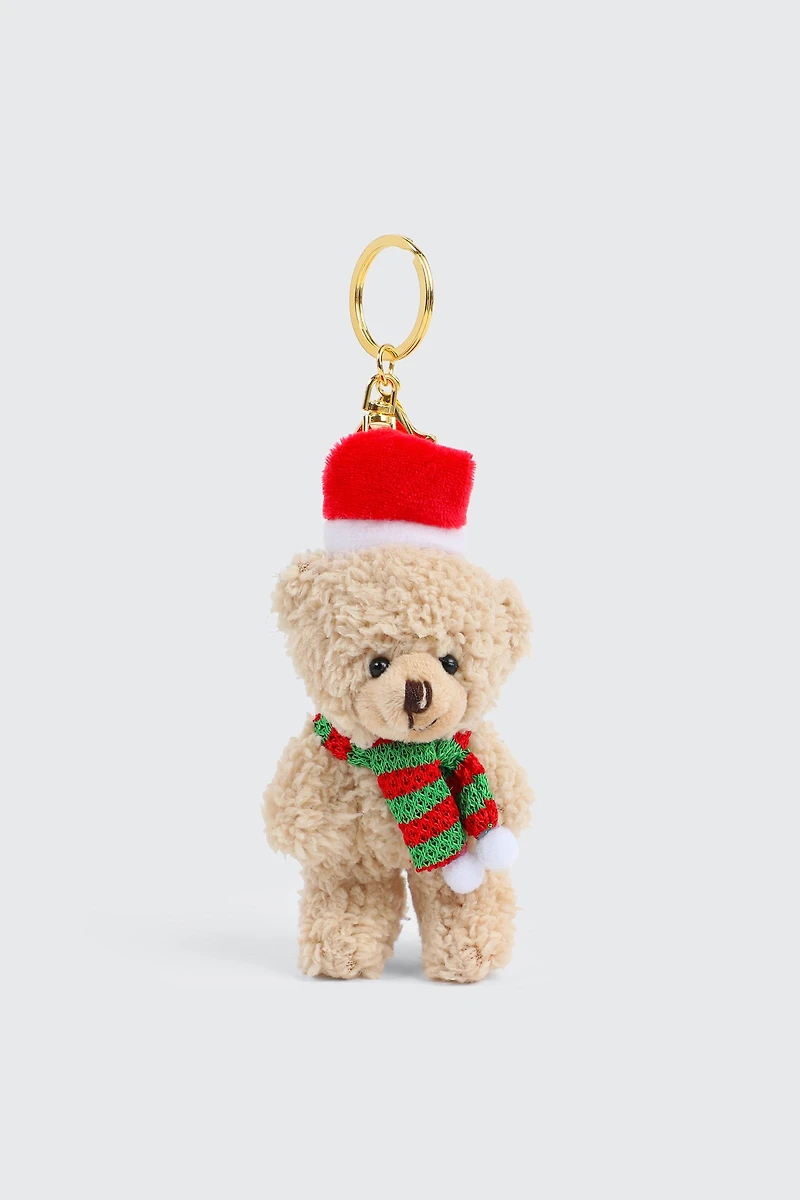 Ardene Holiday Teddy Bear Bag Charm in Beige