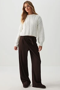Ardene Wide Leg Tie Waist Pants in Brown | Size | Polyester/Spandex