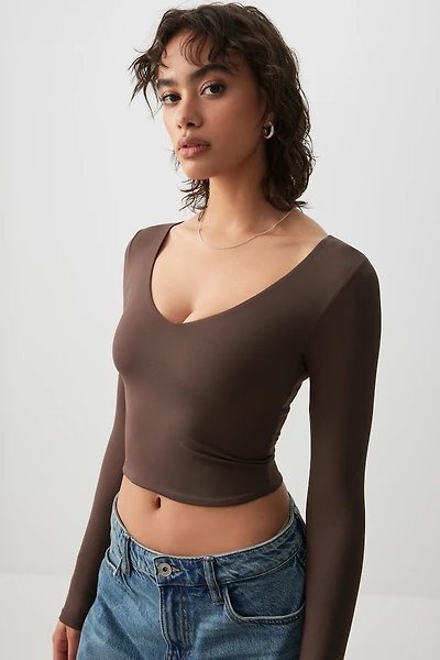 Ardene Contour V-Neck Long Sleeve T-Shirt in | Size | Elastane/Polyamide